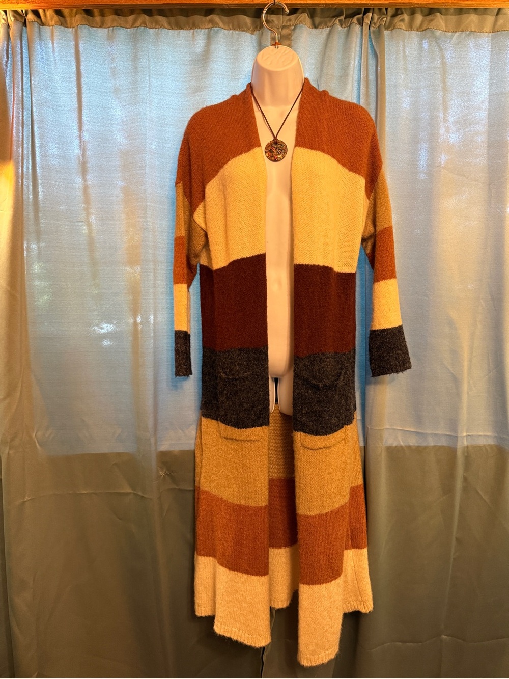 Boho Duster Maxi Sweater & Vintage MilleFiore Glass Pendant Necklace Size S